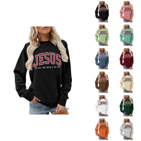 Christmas Sweatshirt for Women 2026 Fall Winter Crewneck Jesus The Way The Truth The Life Christian Sweatshirt Pullover Top