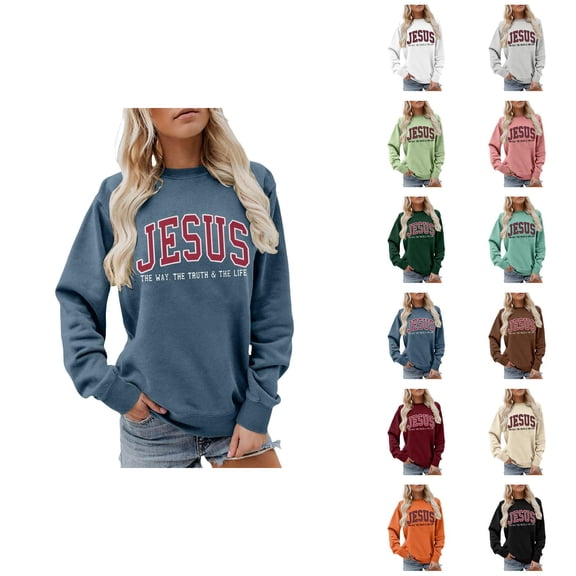 Christmas Sweatshirt for Women 2026 Fall Winter Long Sleeve Crewneck Bible Verse Christian Sweat Shirts Pullover Top