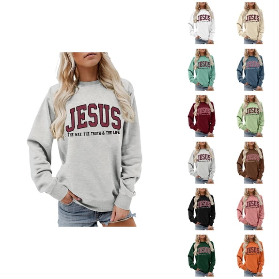 Christmas Sweatshirt for Women 2026 Long Sleeve Crewneck Jesus The Way The Truth The Life Christian Sweat Shirts Pullover Top