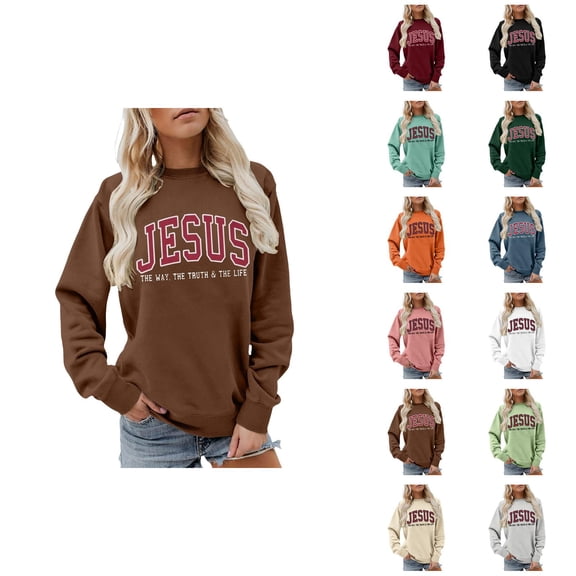 Christmas Sweatshirt for Women 2026 Long Sleeve Crewneck Jesus The Way The Truth The Life Christian Sweatshirt Pullover Top
