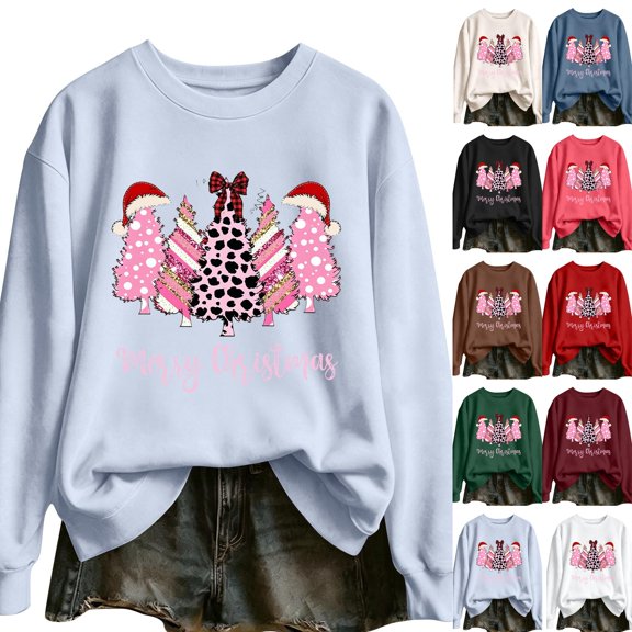 Christmas Sweatshirt for Women Cartoon Print Tops Crew Neck Retro Clothing Relaxed Fit Comfortable Pullover for Festival Gift for Women