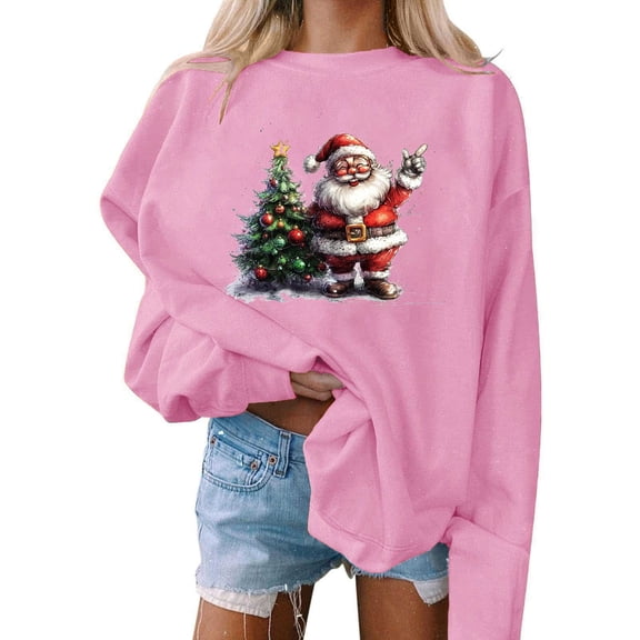 Christmas Sweatshirt for Women Crewneck Christmas Printed Long Sleeve Shirts Xmas Holiday Party Blouses Casual Pullover Sweater Tops
