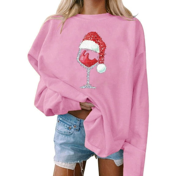 Christmas Sweatshirt for Women Crewneck Christmas Printed Long Sleeve Shirts Xmas Holiday Party Blouses Casual Pullover Sweater Tops