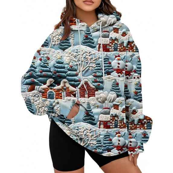 Christmas Sweatshirt for Women Drawstring Long Sleeve Christmas Pattern Hoodies Multicolor-13 M