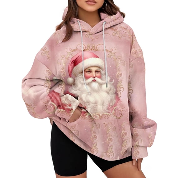 Christmas Sweatshirt for Women Drawstring Long Sleeve Christmas Pattern Hoodies Multicolor-9 XL