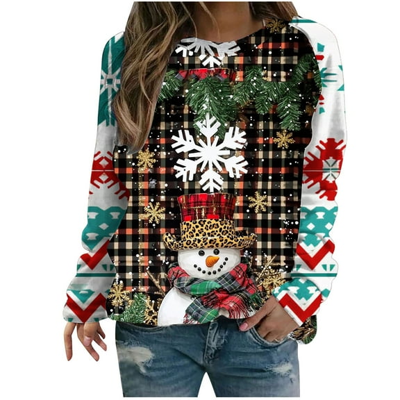 Christmas Sweatshirt for Women Lights Up Christmas Tree Shirts Casual Crew Neck Sweatshirt Long Sleeve Loose Pullover Holiday Party Outfits for Women