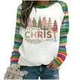 thumbnail image 1 of Christmas Sweatshirt for Women Long Sleeve Striped Pullover Casual Holiday Tops Xmas Tree Print Crewneck Shirt, 1 of 4