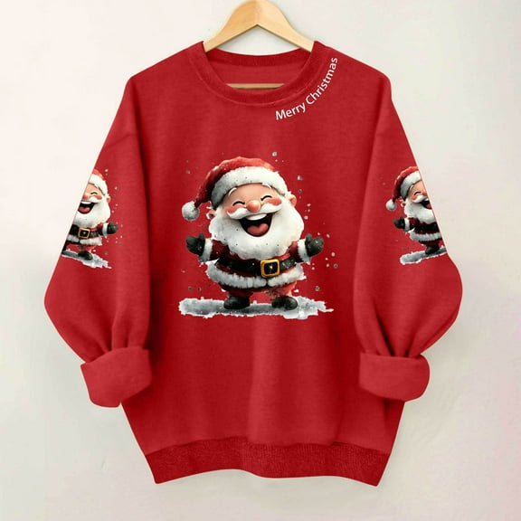 Christmas Sweatshirt for Women Oversize Long Sleeve Crewneck Holiday Print Pullover Top Casual Festive Wear Fall Winter Tops