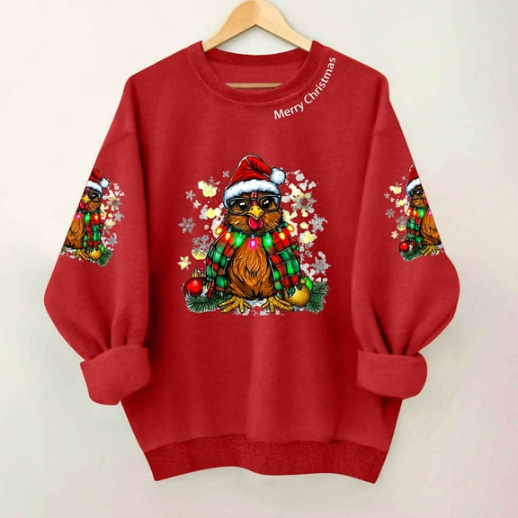 Christmas Sweatshirt for Women Oversize Long Sleeve Crewneck Holiday Print Pullover Top Casual Festive Wear Fall Winter Tops