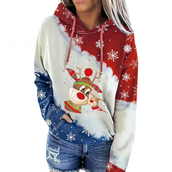 Christmas Sweatshirt for Women, Powerdelux Drop Shoulder Long Sleeve Soft and Skin-Friendly Stitching Color Pullover