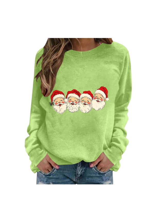 Christmas Sweatshirt for Women Santa Claus Snug Long Sleeve Crew Neck Pullover Green M