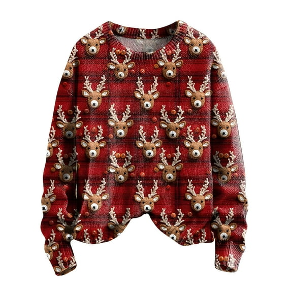 Christmas Sweatshirt for Women Tree Print Pullover Sweater Crewneck Long Sleeve Tops Casual Womens Knit Shirt