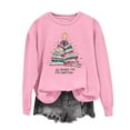 thumbnail image 1 of Christmas Sweatshirt for Women Tree Printed Crewneck Long Sleeve Pullover Tops Pink-1 XL, 1 of 6