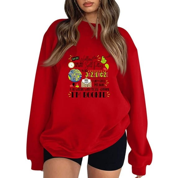 Christmas Sweatshirt for Women Vintage Santa 2025 Long Sleeve Merry Christmas Pullover Red XXXL