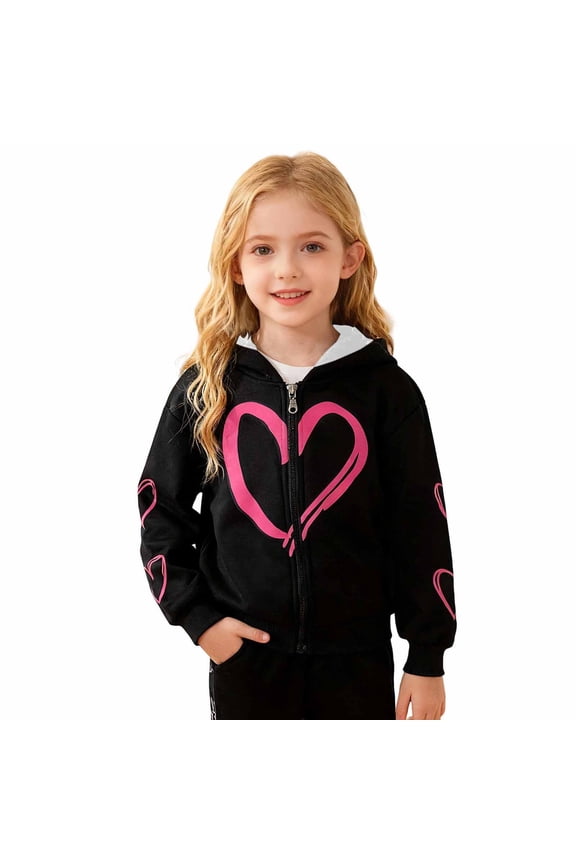 Christmas Sweatshirt g_irls Hoodie For k_ids Long Sleeve Zip Up Sweatshirt Hooded Pullover Heart Print Top Ugly Christmas Sweater