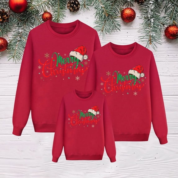 Christmas Sweatshirts for Family Christmas Family Matching Outfits Pullover Crew Neck Long Sleeve Christmas Printed Family Matching Sweaters Family Matching Sweatshirts for Mom