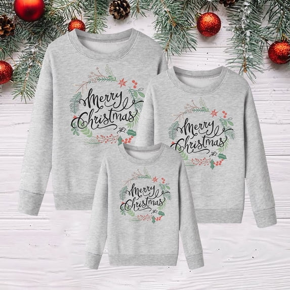 Christmas Sweatshirts for Family Family Matching Outfits Round Neck Tops Pullover Long Sleeve Christmas Printed Family Christmas Sweaters Matching Loungewear Sleepwear for Kids