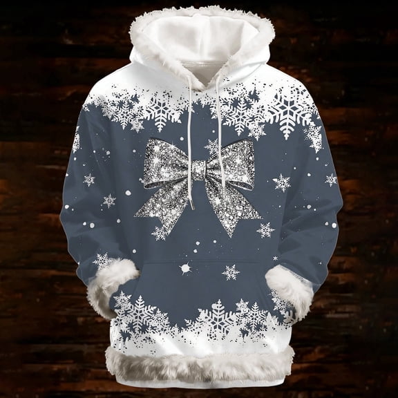 Christmas Sweatshirts Fashion Pullover Hooded Hoody Cozy Fleece Casual Print Tops Soft Warm Winter Comfort Wear Women Hoodies Grey XXL