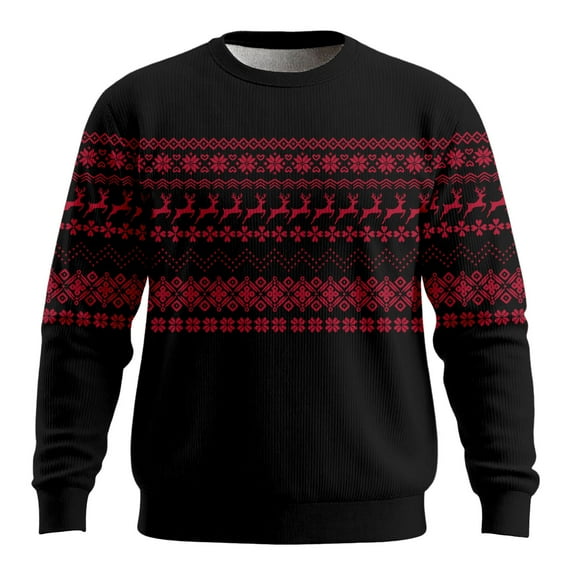 Christmas Sweatshirts For Men Crew Neck Ribbed Knit Casual Pullover Sweater Soft Winter Warm Holiday Crewneck Long Sleeve Pullover Top Black L