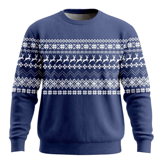 Christmas Sweatshirts For Men Crew Neck Ribbed Knit Casual Pullover Sweater Soft Winter Warm Holiday Crewneck Long Sleeve Pullover Top Navy M