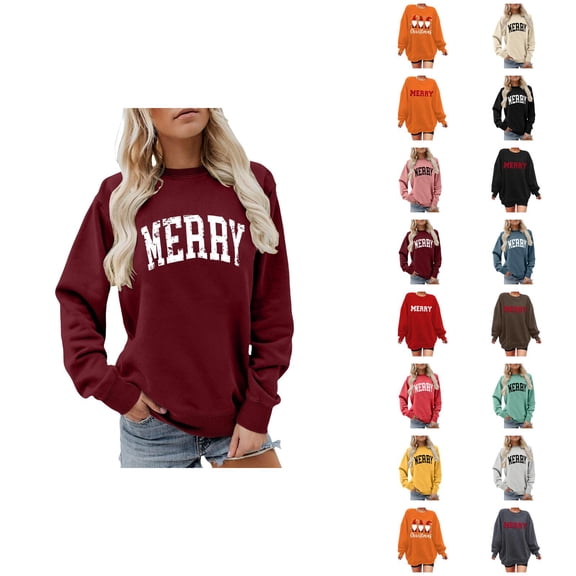 Christmas Sweatshirts For Women Trendy Graphic Sweatshirt Chenille Patch Letter Printed Crewneck Xmas Gifts Oversized Pullover Top