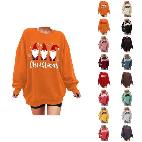 Christmas Sweatshirts For Women Trendy Graphic Sweatshirt Chenille Patch Letter Printed Crewneck Xmas Gifts Oversized Pullover Top