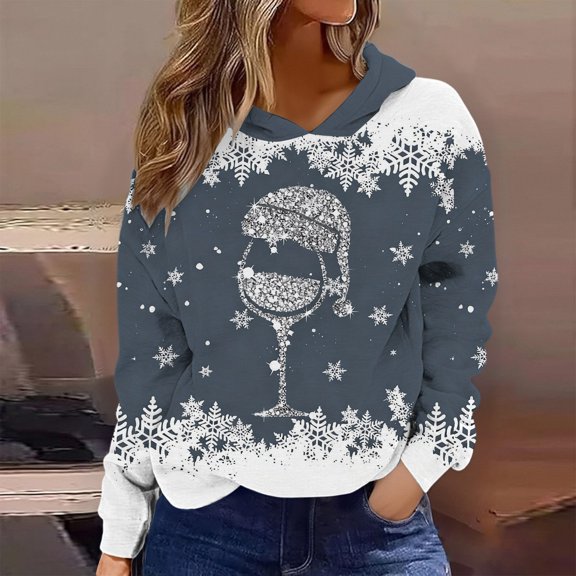 Christmas Sweatshirts for Women 2025 Festive Glitter Pullover Tops Cozy Long Sleeve Casual Crewneck Hoody with Sequins for Holiday Hoodie Women Grey XXXL
