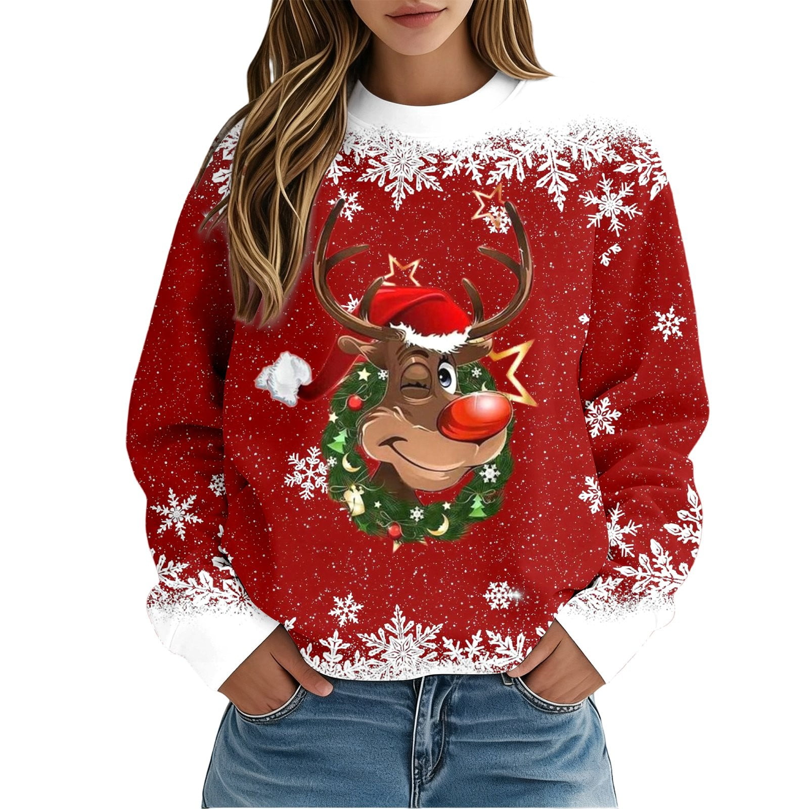 Merrvey Retro Pink Santa Sweatshirt, Vintage Santa Claus Crewneck Unisex Adult Size S M L XL 2XL - View #7