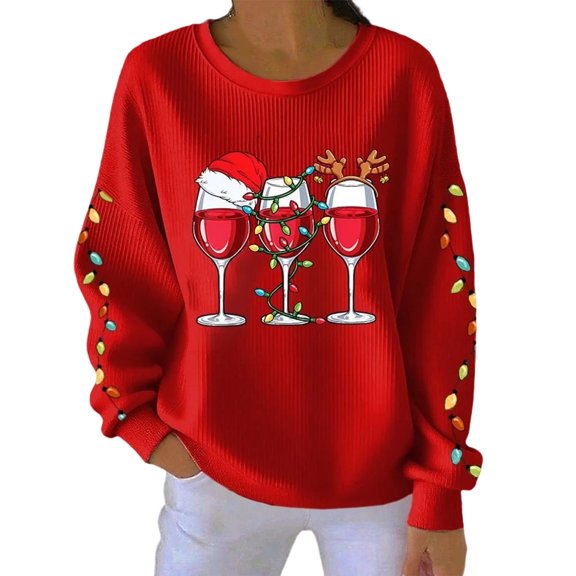 Christmas Sweatshirts for Women Christmas Tree Print Sweatshirt Comfort Casual Long Sleeve Hoodies Santa Claus Print Pullover Sweater Blouses Fleece Xmas Holiday Tops with Kangaroo Pocket