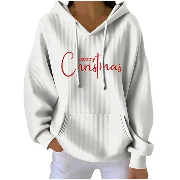 Christmas Sweatshirts for Women Christmas Tree Print Sweatshirt Comfort Casual Long Sleeve Hoodies Santa Claus Print Pullover Sweater Blouses Fleece Xmas Holiday Tops with Kangaroo Pocket