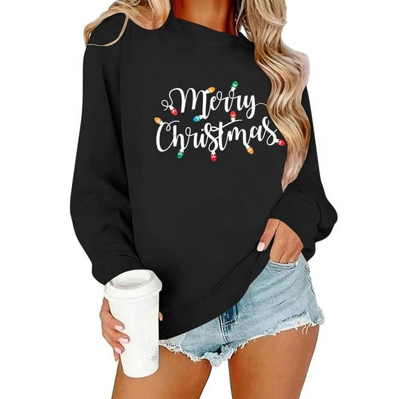 Christmas Sweatshirts for Women Fashion Xmas Printed Shirt Merry Christmas Tops Casual Happy Holiday Long Sleeve Outfits Crewneck Sweatshirt Pullover Top