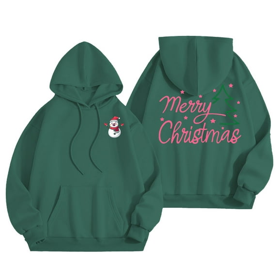 Christmas Sweatshirts for Women Merry Christmas Shirt for Women'S Christmas Tree Letter Print Hoody Christmas Holiday Hooded Hoody Womens Hoodie Dark Green M