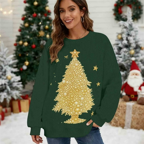 Christmas Sweatshirts for Women Oversized Fashion Vintage Xmas Holiday Tops Casual Christmas Sweater Long Sleeve Outfits Crewneck Fleece Sweatshirt Pullover Top