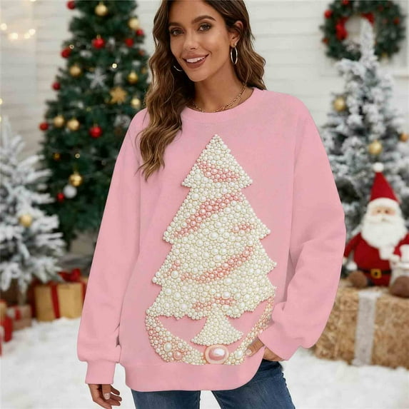 Christmas Sweatshirts for Women Oversized Fashion Vintage Xmas Holiday Tops Casual Christmas Sweater Long Sleeve Outfits Crewneck Fleece Sweatshirt Pullover Top