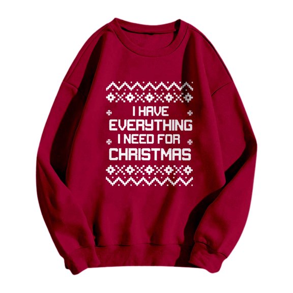 Christmas Sweatshirts Women Printed Couple Crew Neck Hoodless Sweatshirt And Christmas Hoodies Red S