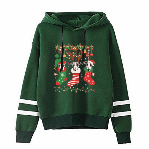 Christmas Sweatshirts Women'S Super Cute Christmas Deer Horn Dog Casual Temperament Loose Long Sleeve Sweater Oversized Hoodies for Women Green XXL