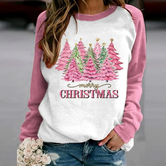 Christmas Sweatshirts for Women Size S-5XL Xmas Tree Graphic Ugly Christmas Sweatshirt Womens Long Sleeve Crewneck Sweatshirts Sale 2023 Fall Winter Loose Fit Tops Sweater qILAKOG