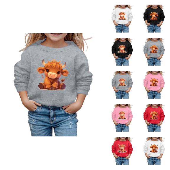 Christmas Sweatshirts for Girl 2025 Long Sleeve Crewneck Cute Highland Cow Western Country Sweatshirt Pullover Tops