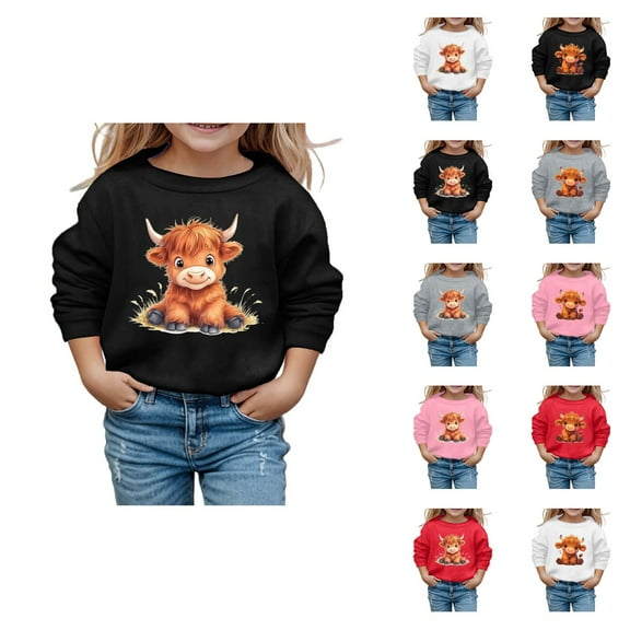 Christmas Sweatshirts for Girl 2025 Long Sleeve Crewneck Cute Highland Cow Western Country Sweatshirt Pullover Tops