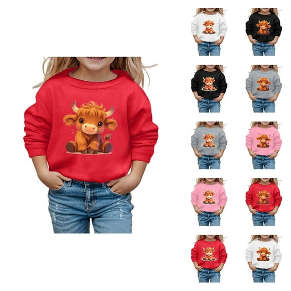 Christmas Sweatshirts for Girl 2025 Long Sleeve Crewneck Cute Highland Cow Western Country Sweatshirt Pullover Tops