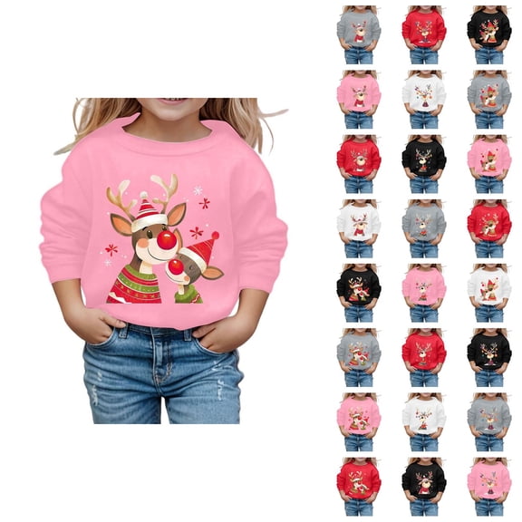 Christmas Sweatshirts for Girl 2025 Long Sleeve Crewneck Cute Reindeer Graphic Sweatshirt Xmas Holiday Pullover Tops