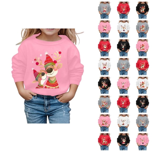Christmas Sweatshirts for Girl 2025 Long Sleeve Crewneck Cute Reindeer Graphic Sweatshirt Xmas Holiday Pullover Tops