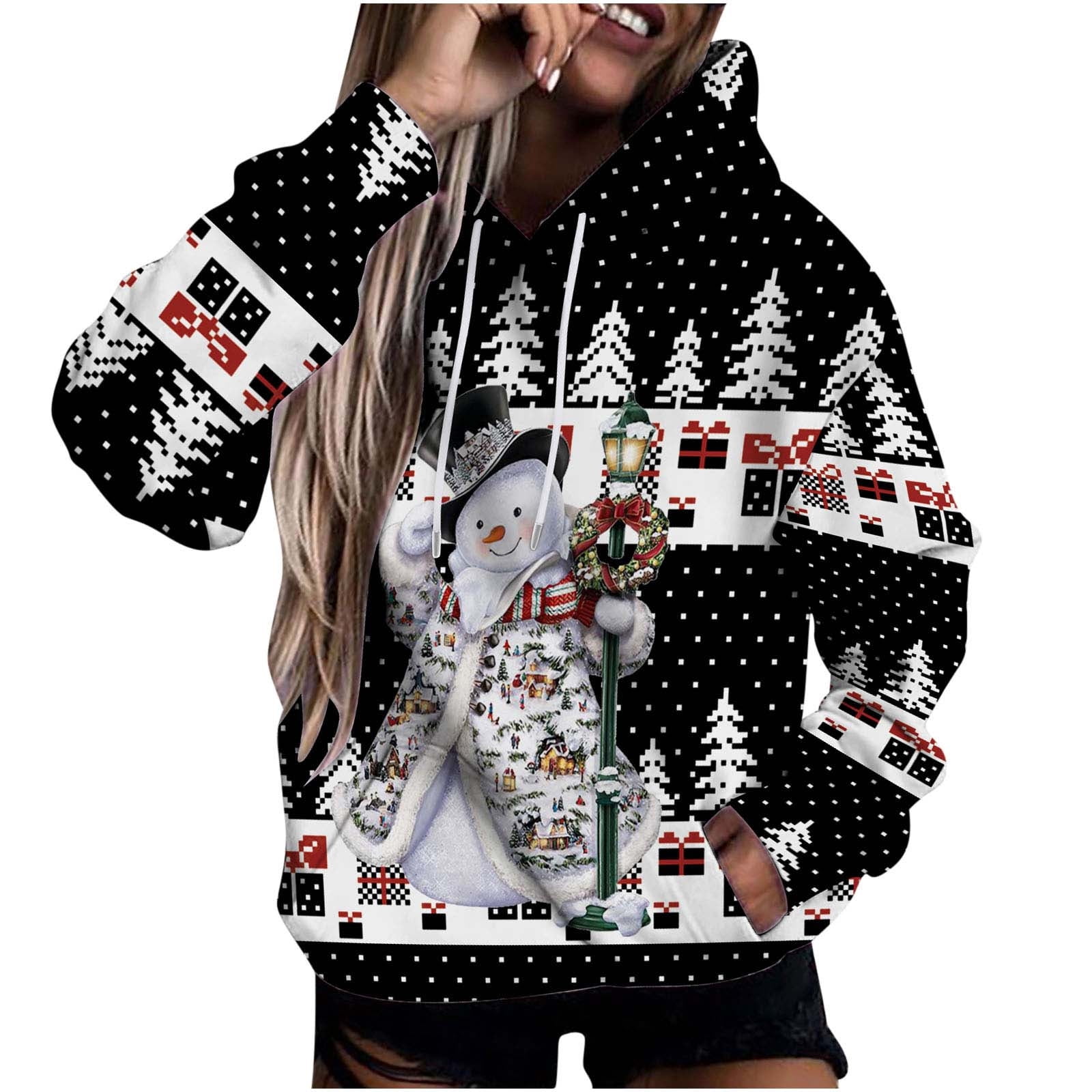 Christmas Sweatshirts for Women 2022 Long Sleeve Crewneck Plaid Print