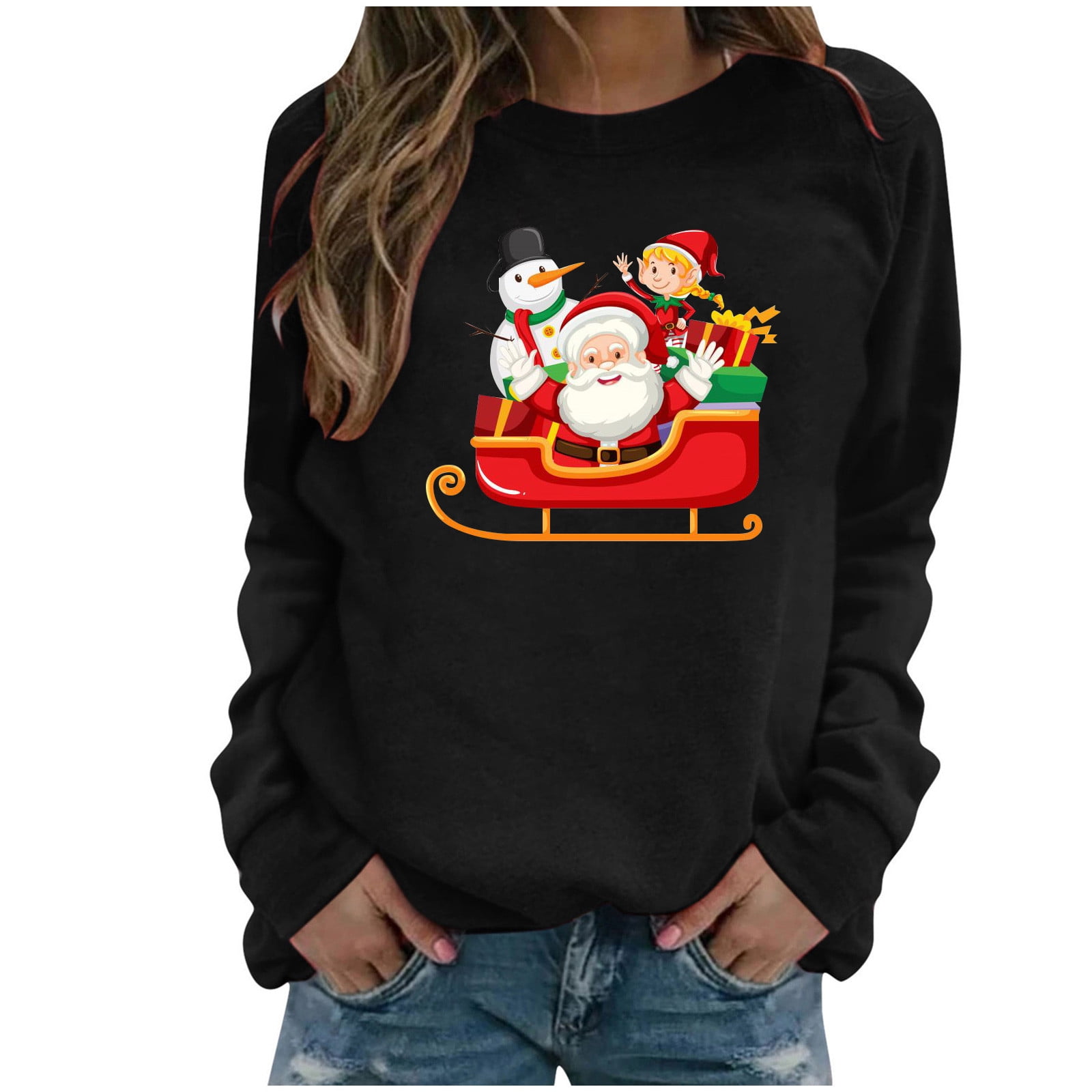 YanHoo Women Christmas Sweatshirt under 10 Ugly Crewneck Christmas  Sweatshirts Long Sleeve Tops Pullover Cute Christmas Hoodies Teen Girls  Christmas Outfits Christmas Gifts 2023 