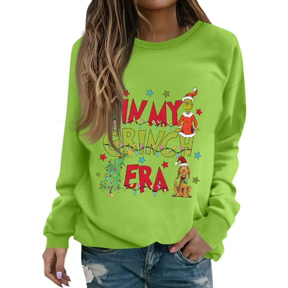 Christmas Sweatshirts for Women 2025 Funny Christmas Tree Xmas Cute Graphic Long Sleeve Pullover Green Large