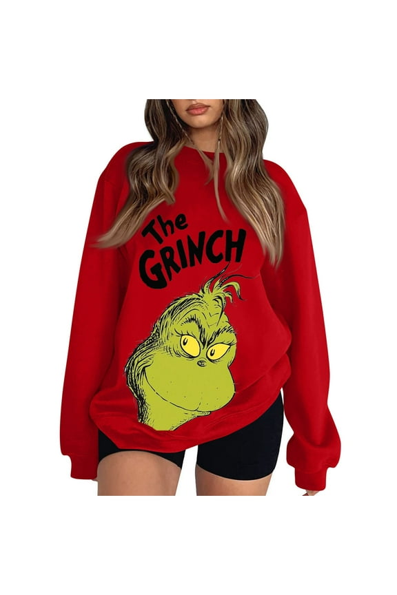 Christmas Sweatshirts for Women 2025 Holiday Xmas Oversized Pullover Sweatshirt RedXL