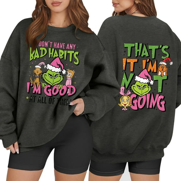 Christmas Sweatshirts for Women 2025 Long Sleeve Christmas Tree Graphic Funny Cute Xmas Crewneck Pullover Dark Gray Large