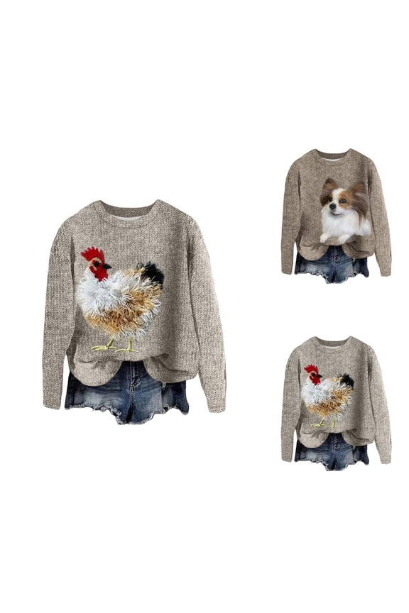 Christmas Sweatshirts for Women 2025 Long Sleeve Crewneck Cute Dog Graphic Knitted Sweater Pullover Tops