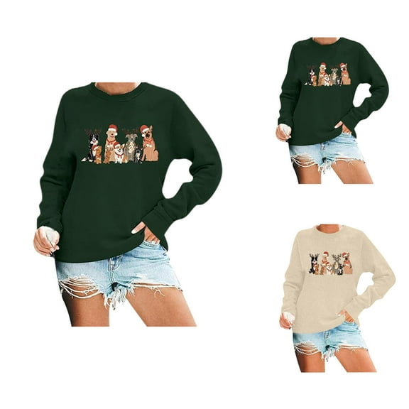 Christmas Sweatshirts for Women 2025 Long Sleeve Crewneck Cute Puppy Graphic Sweatshirt for Dog Lovers Pullover Tops