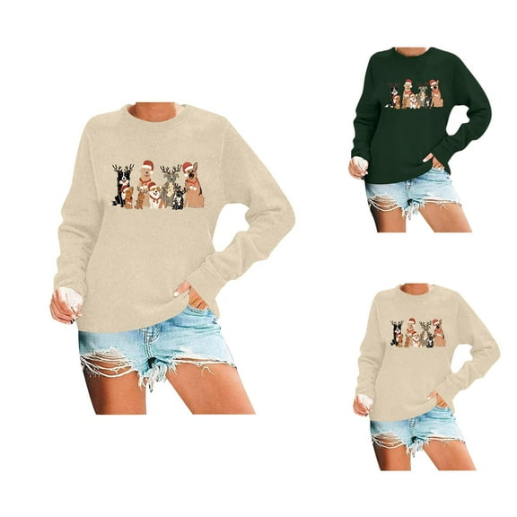 Christmas Sweatshirts for Women 2025 Long Sleeve Crewneck Cute Puppy Graphic Sweatshirt for Dog Lovers Pullover Tops